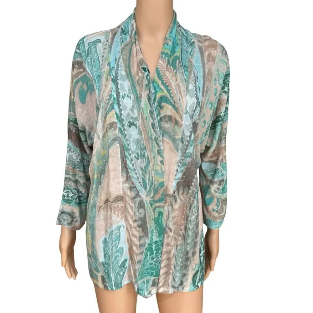 Chico’s paisley floral ramie blend open front cardigan fit like size L